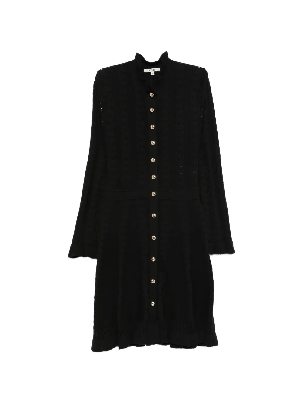 Maje ruffle-trim cable-knit mini dress - Schwarz