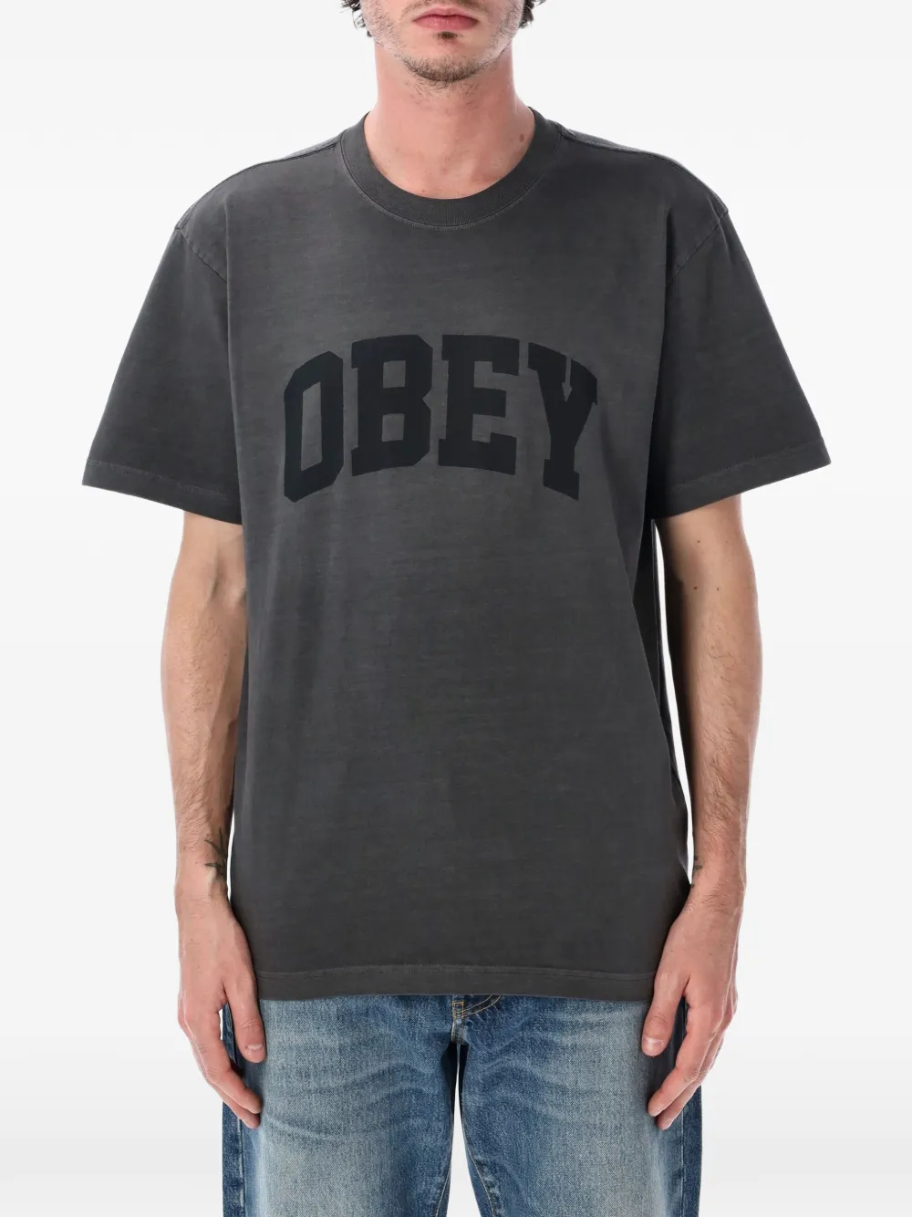 Obey Collegiate logo-print T-shirt - Grigio