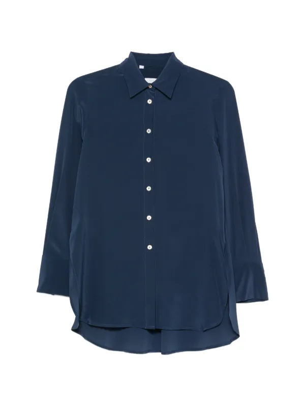 Barba Curved-hem Long-sleeve Shirt in Blue