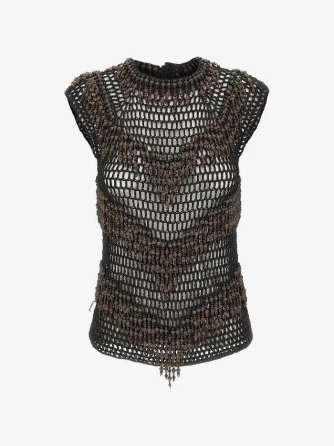 Bless Amaranto bead-embellished crochet top