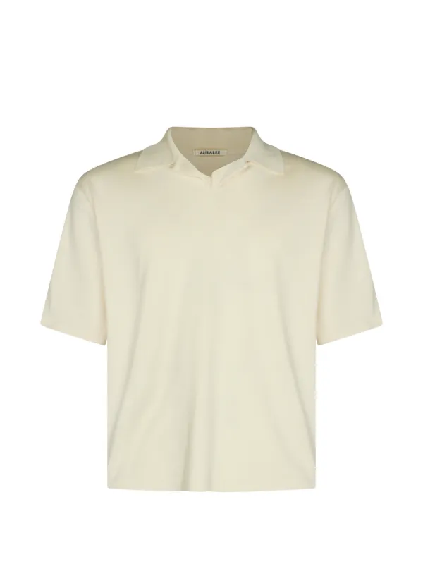Auralee Short-sleeve Polo-collar T-shirt in Neutrals