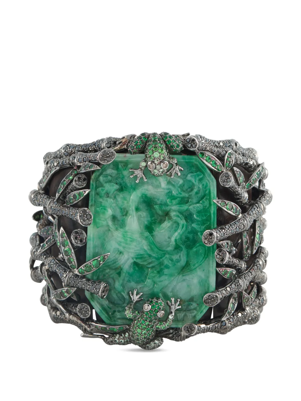 Wendy Yue jade and diamond cuff bracelet - Argento