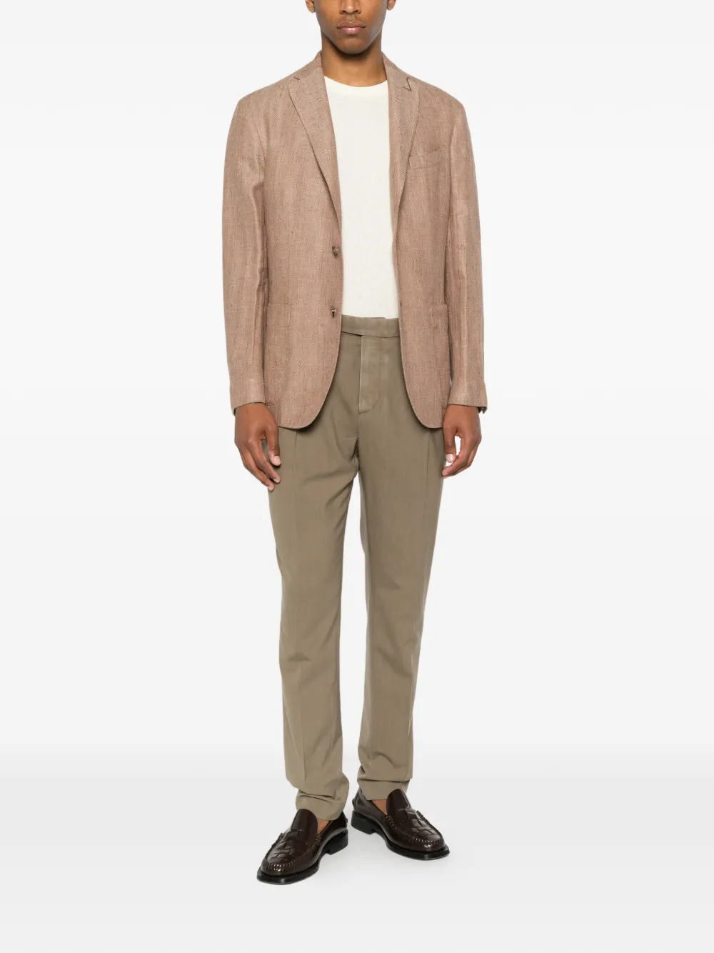 Boglioli Blazer met enkele rij knopen en visgraatpatroon Bruin