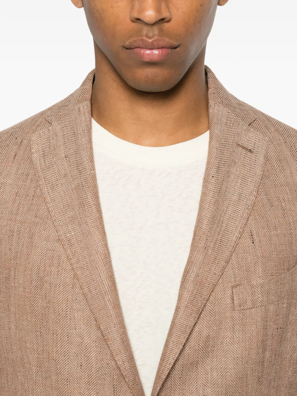 Boglioli Blazer met enkele rij knopen en visgraatpatroon Bruin