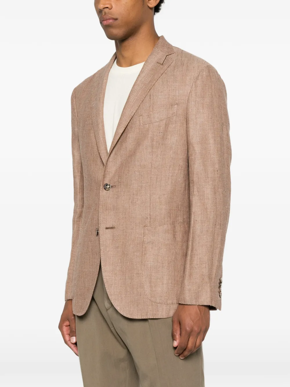 Boglioli Blazer met enkele rij knopen en visgraatpatroon Bruin