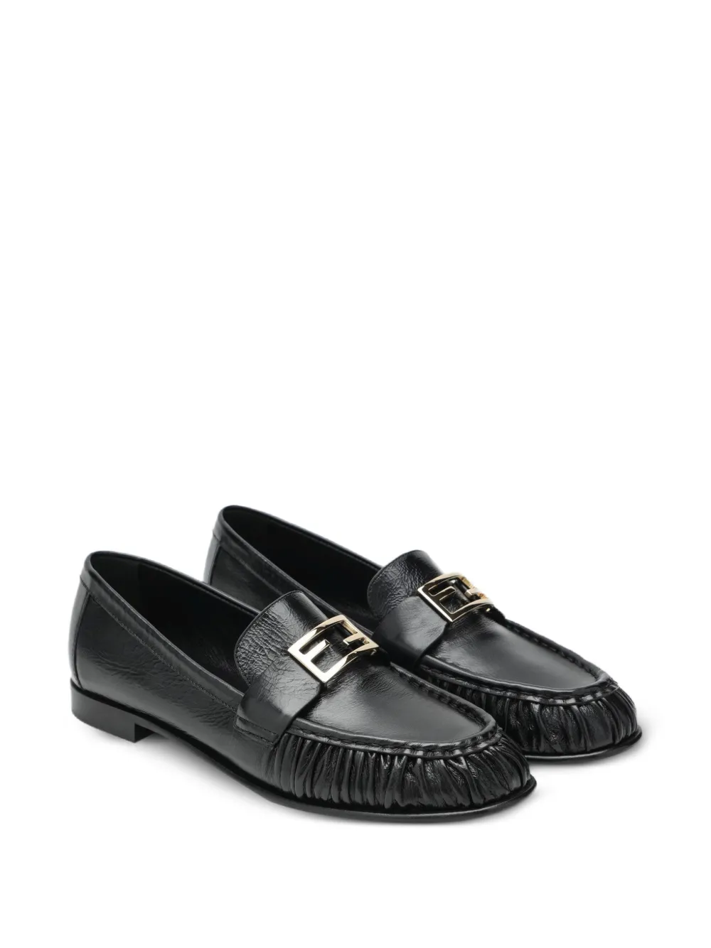 FENDI FF logo ruched loafers Zwart