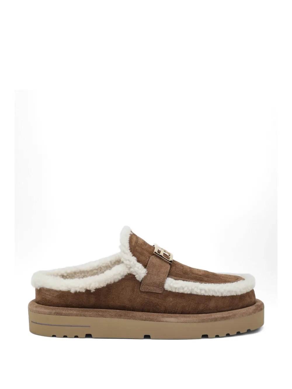 FENDI FF-motif shearling-trim mules - Marrone
