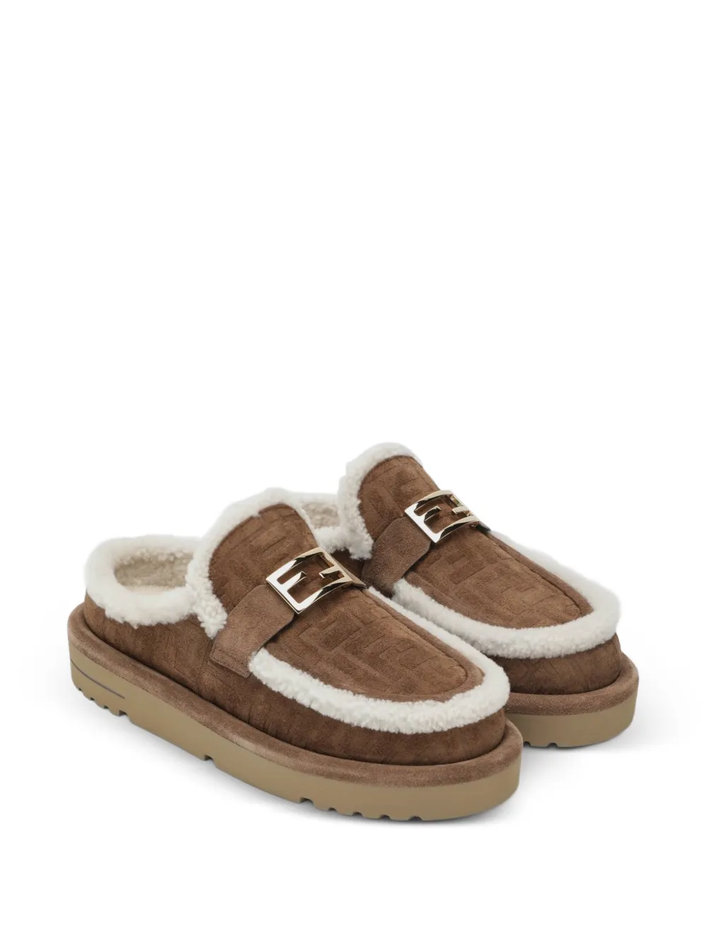 FENDI Muiltjes met lammy afwerking en FF-patroon Bruin