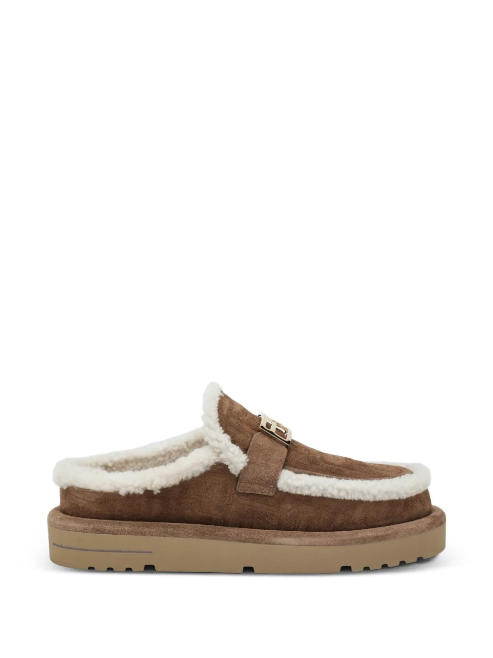 FENDI FF-motif shearling-trim mules - Braun