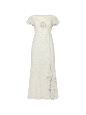 brock collection white lace dress Brock Collection x H&M Lyocell Blend Cream Floral Long Cross Back Dress  DESIGNER