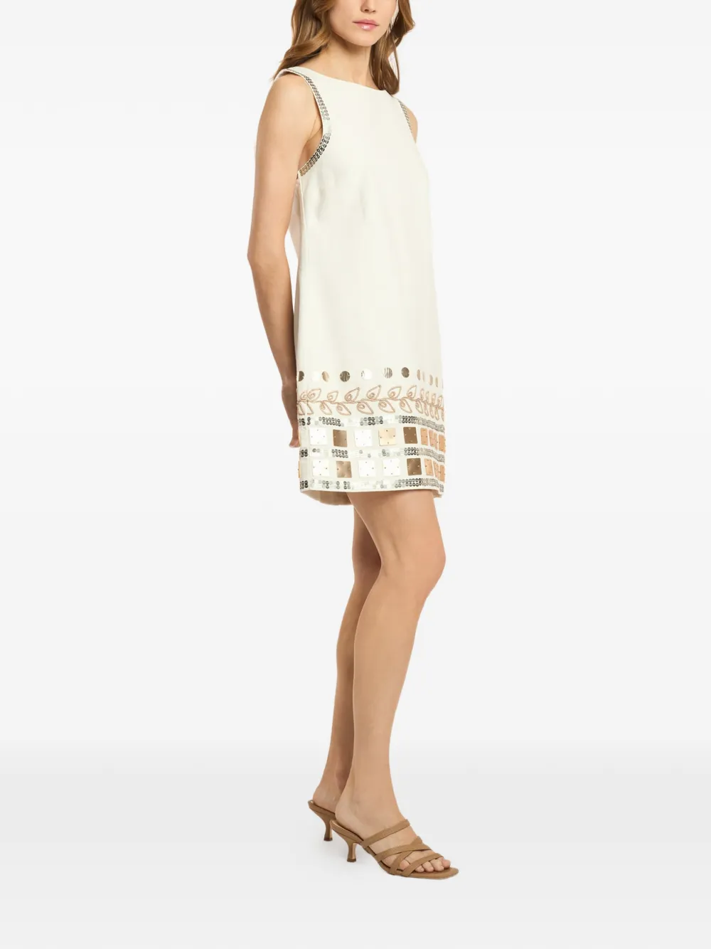 Cinq A Sept Verfraaide mini-jurk met uitgesneden details Beige