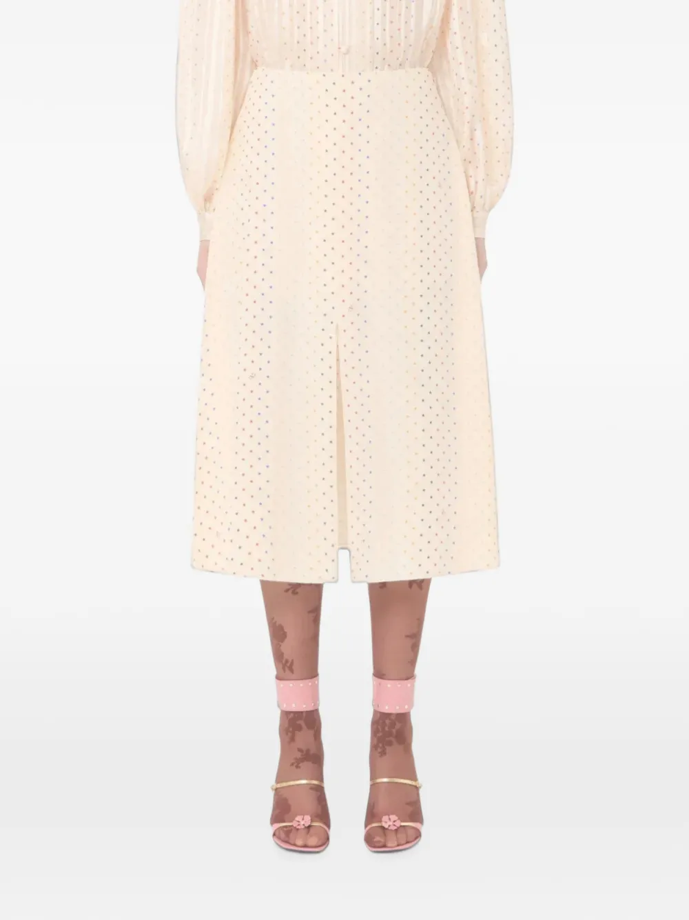 Valentino Garavani Rok met sterprint en split aan de voorkant Beige