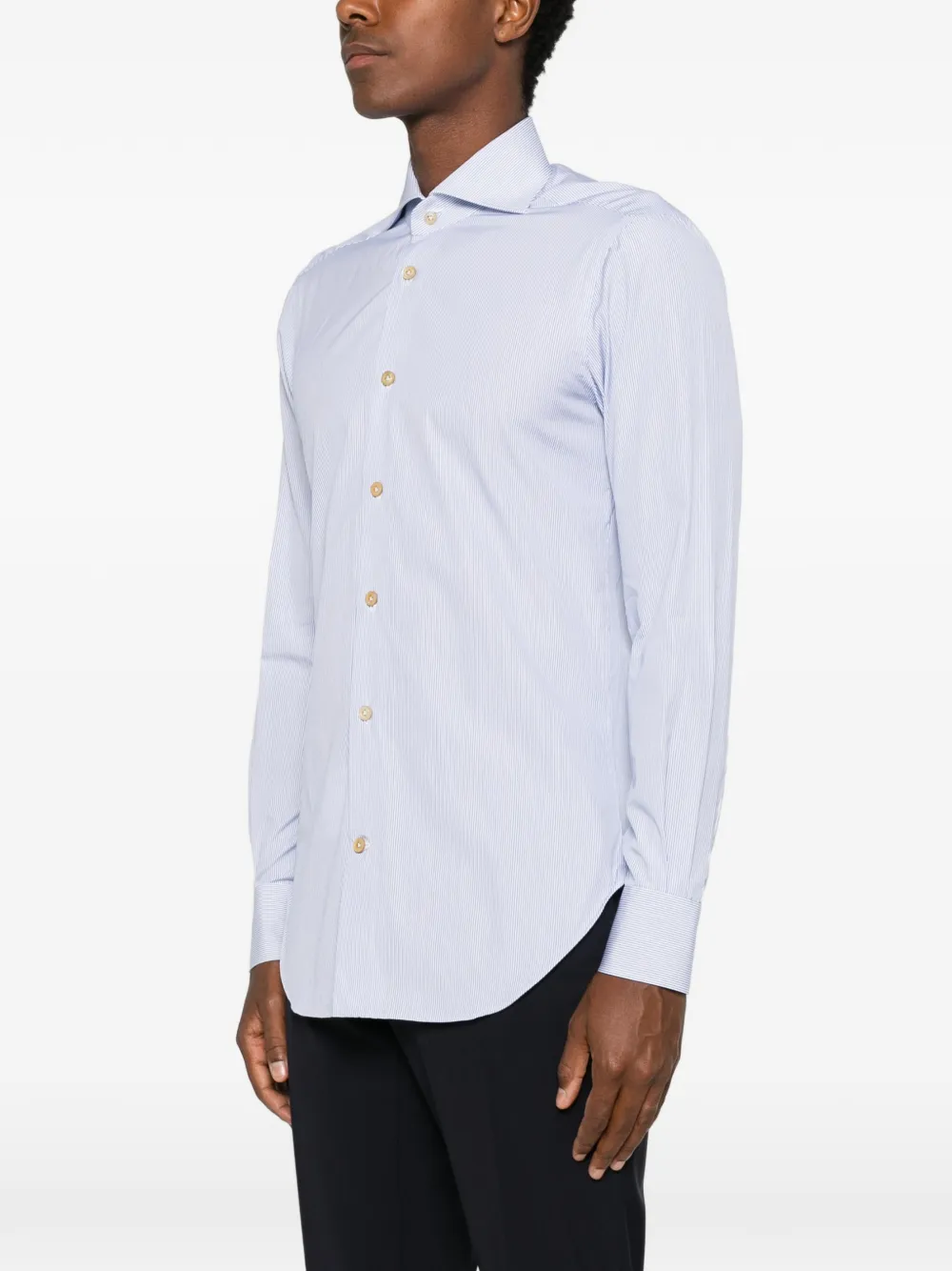  Kiton Camisa A Rayas De Algodón - Azul 