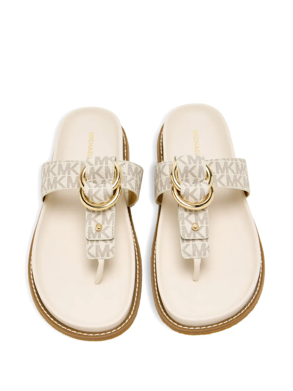 Michael Kors Jaden monogram-print ring-detail flip-flops Beige