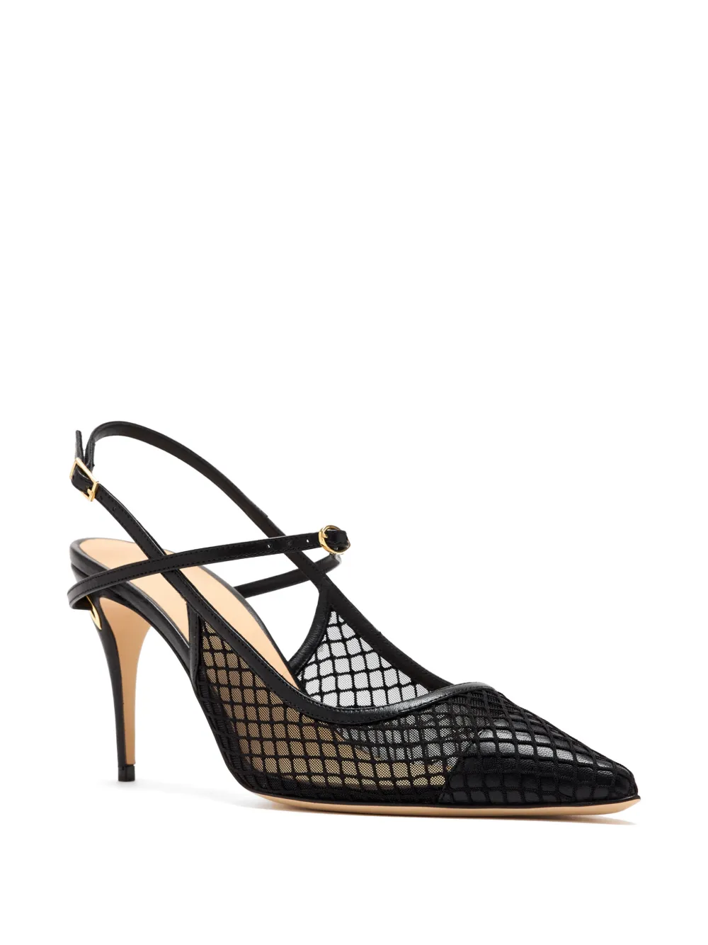 Jennifer Chamandi Edoardo 85 leren pumps met mesh vlakken Zwart
