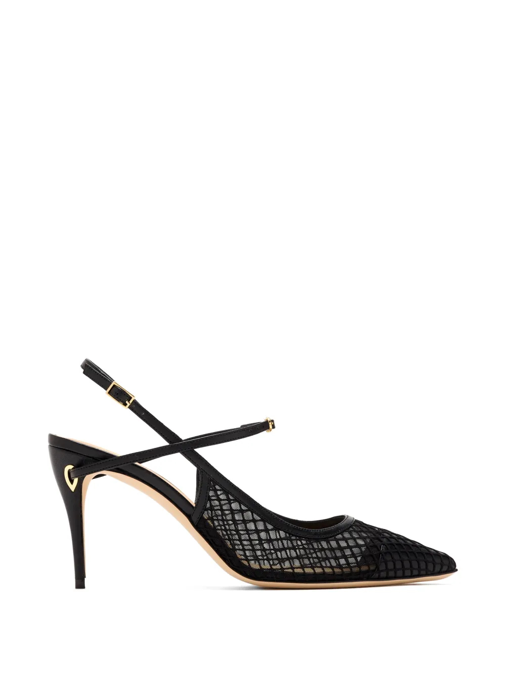 Jennifer Chamandi Edoardo 85 leren pumps met mesh vlakken Zwart