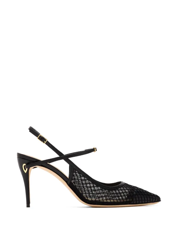 Jennifer Chamandi Edoardo 85 Mesh-panelled Leather Pumps in Black