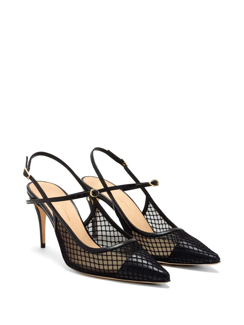 Jennifer Chamandi Edoardo 85 leren pumps met mesh vlakken Zwart
