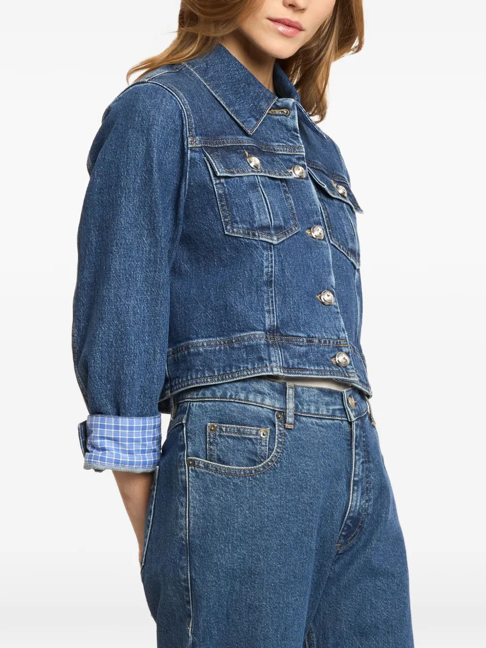 Cinq A Sept Lexie denim jack met geruite cuffs Blauw