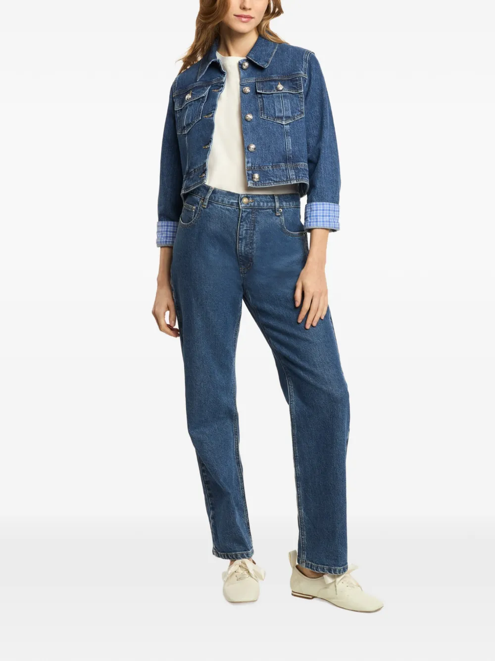 Cinq A Sept Lexie denim jack met geruite cuffs Blauw