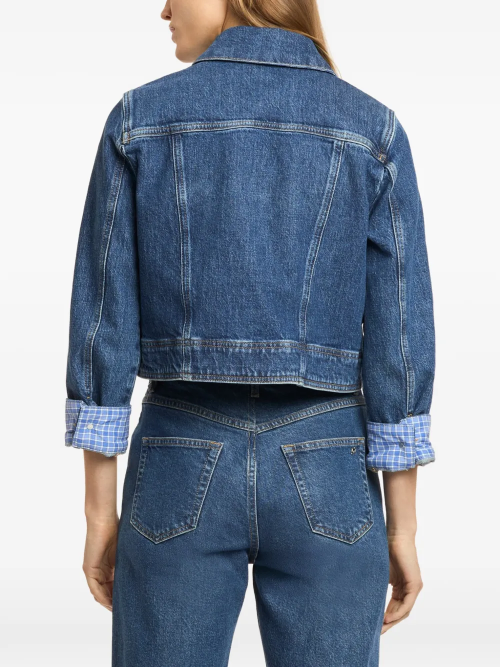 Cinq A Sept Lexie denim jack met geruite cuffs Blauw