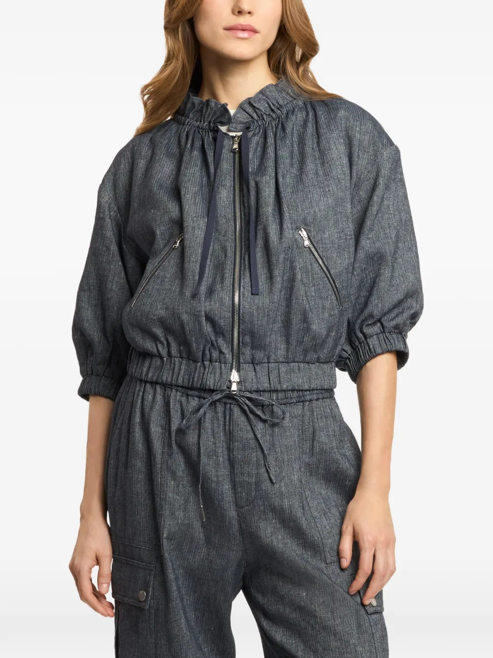 Cinq A Sept Jack met ruchekraag en visgraatpatroon Blauw