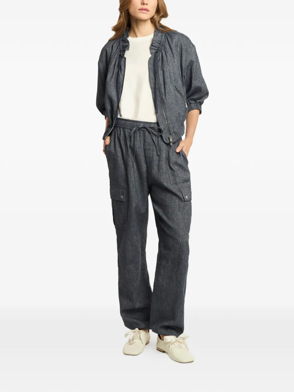 Cinq A Sept Jack met ruchekraag en visgraatpatroon Blauw