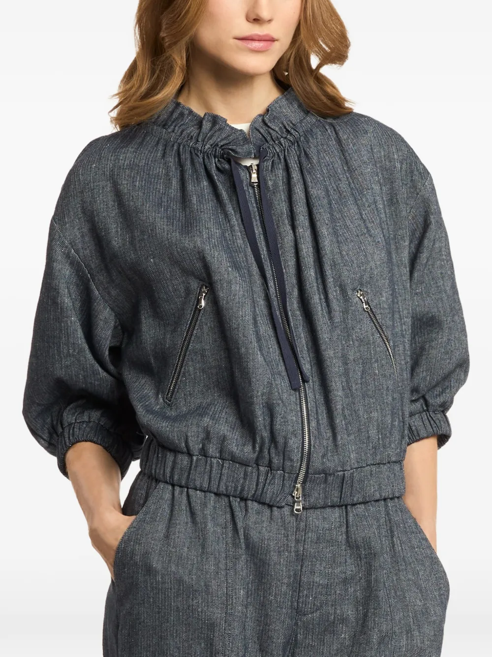 Cinq A Sept Jack met ruchekraag en visgraatpatroon Blauw