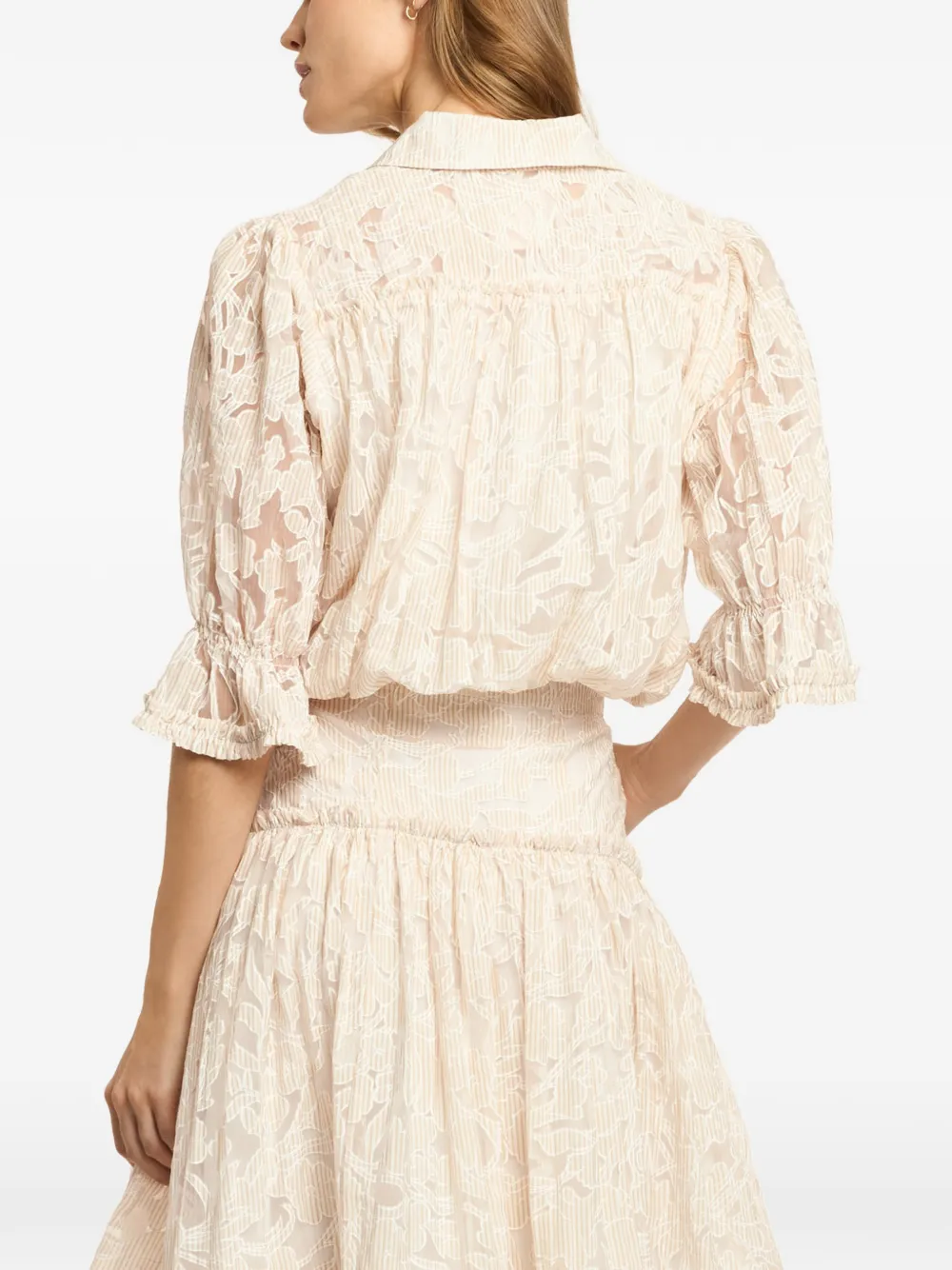 Cinq A Sept Cazi top met bloemenkant Beige