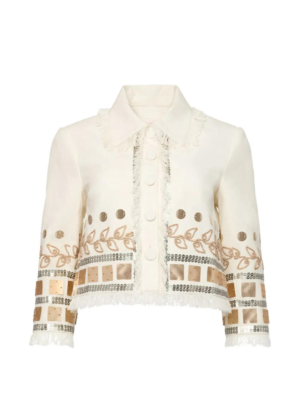 Cinq A Sept Nadia sequin-embellished fringed jacket - Neutrals
