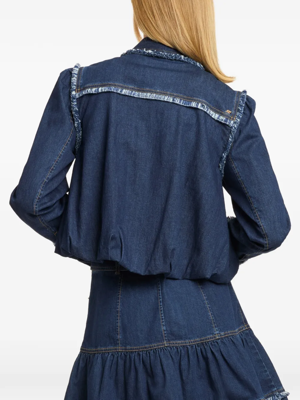 Cinq A Sept Indria tweekleurig denim jack met franje Blauw
