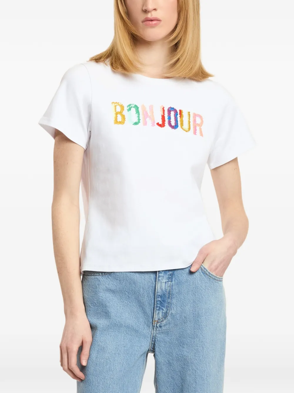 Cinq A Sept Bonjour T-shirt met print Wit