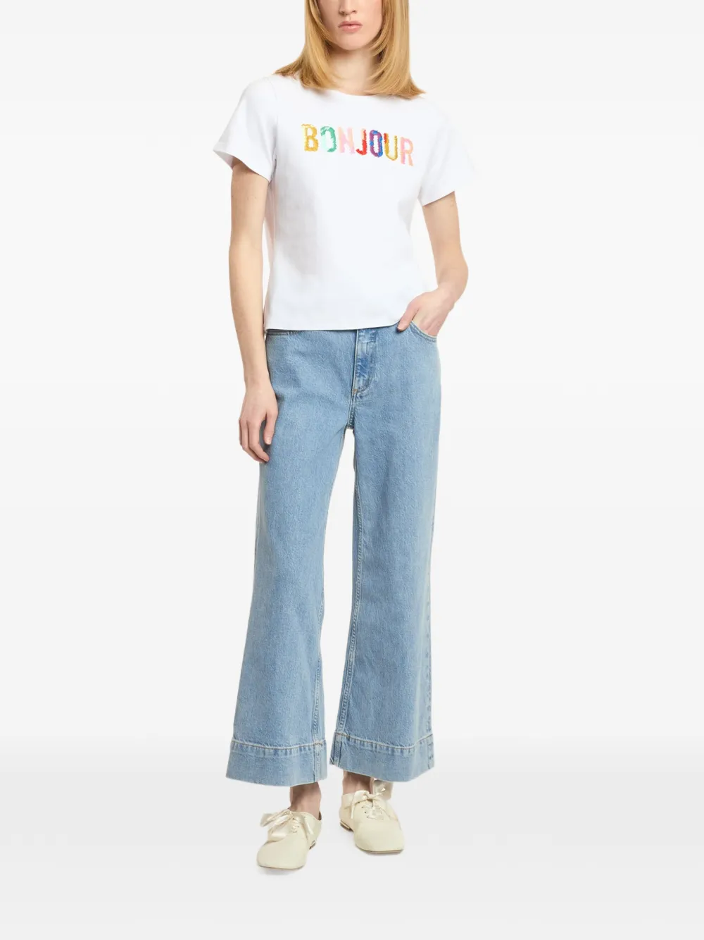 Cinq A Sept Bonjour T-shirt met print Wit