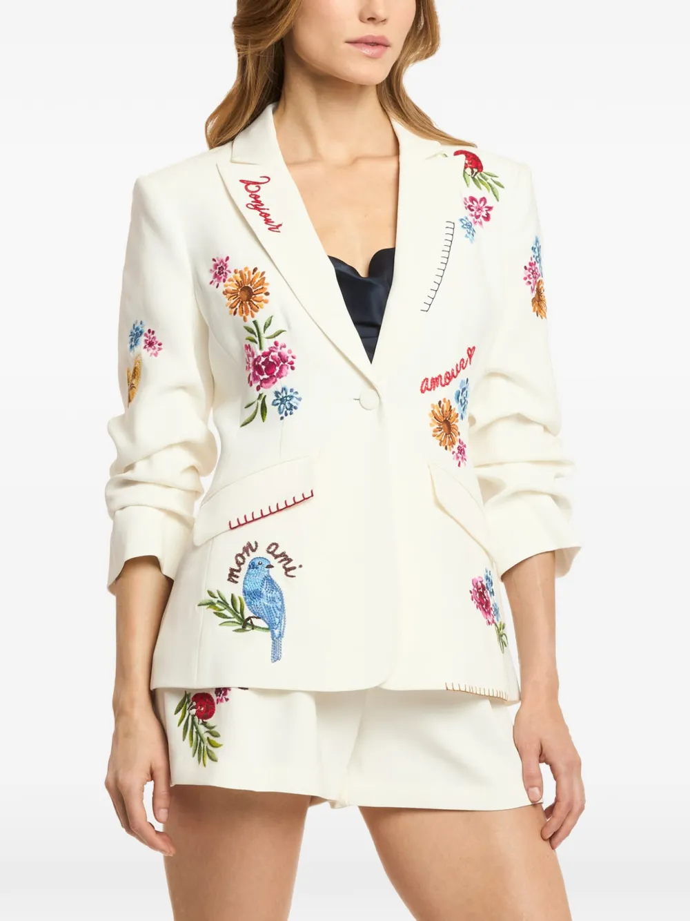 Cinq A Sept Blazer met geborduurde bloemen Beige