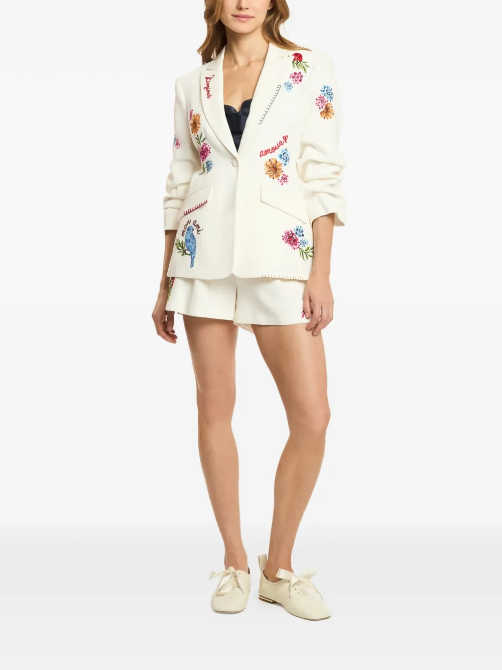 Cinq A Sept Blazer met geborduurde bloemen Beige