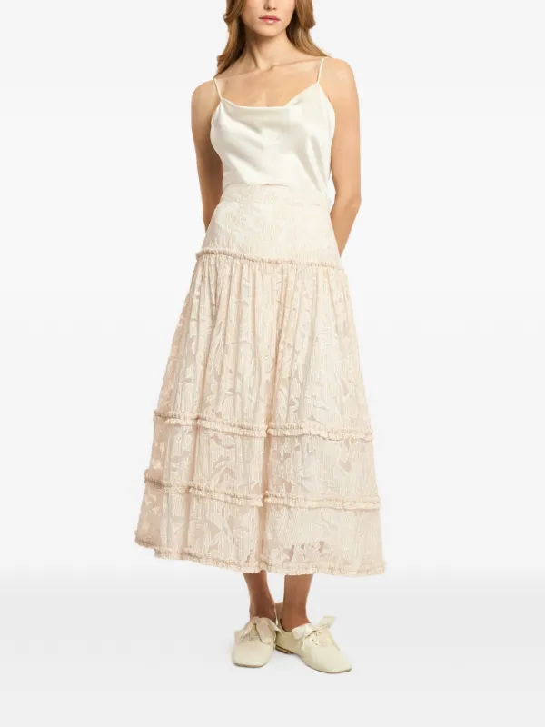 Cinq A Sept Suki Tiered floral-lace Skirt | Neutrals | FARFETCH