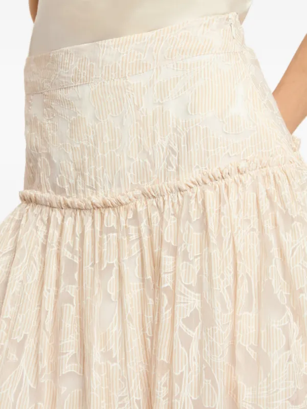 Cinq A Sept Suki Tiered floral-lace Skirt | Neutrals | FARFETCH