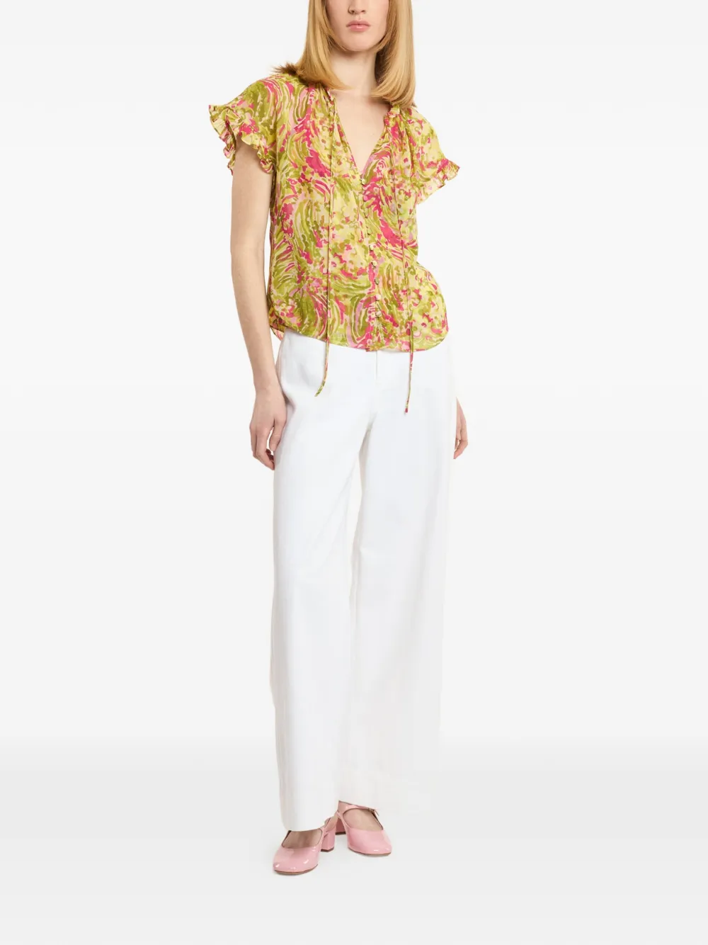 Cinq A Sept Daisy Swirl Jenise top met ruches Groen