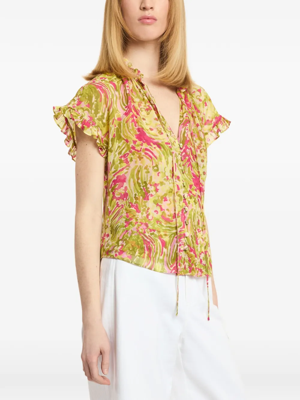 Cinq A Sept Daisy Swirl Jenise top met ruches Groen