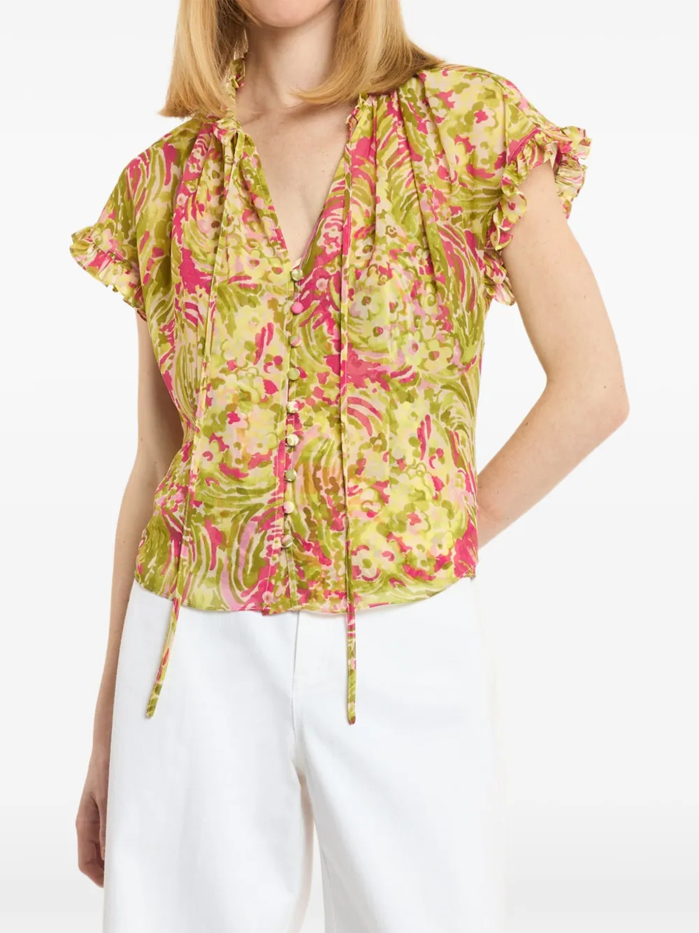 Cinq A Sept Daisy Swirl Jenise top met ruches Groen