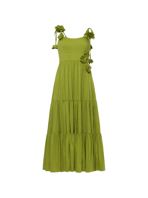 cinq a sept green dress Cinq A Sept floral-appliqué Tiered Dress | Green