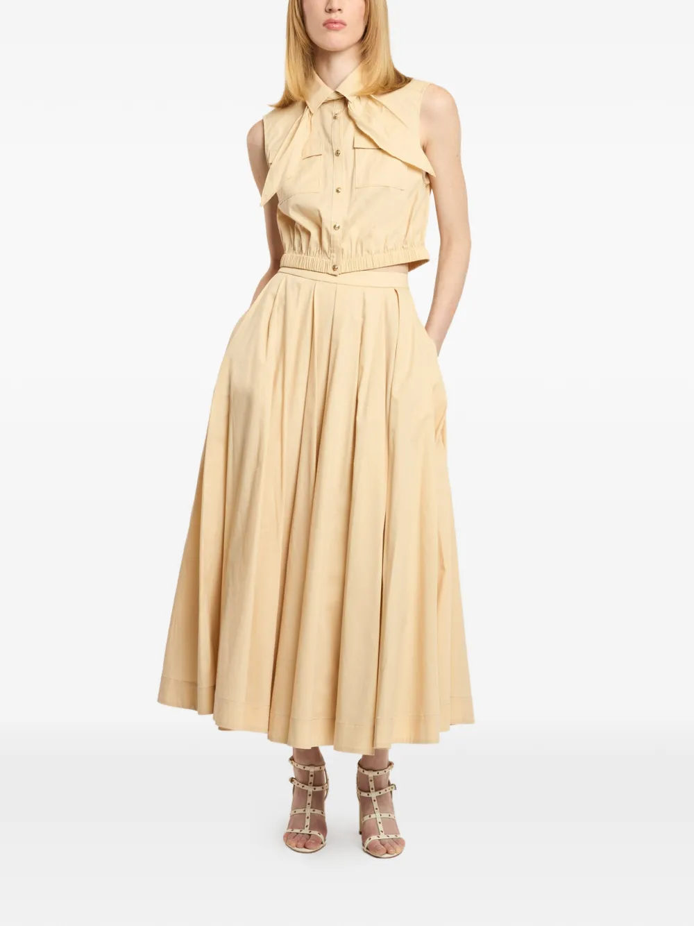 Cinq A Sept Mouwloze top met gestrikte hals Beige
