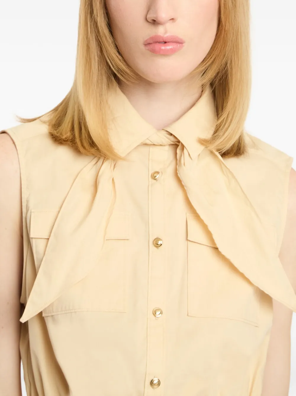Cinq A Sept Mouwloze top met gestrikte hals Beige