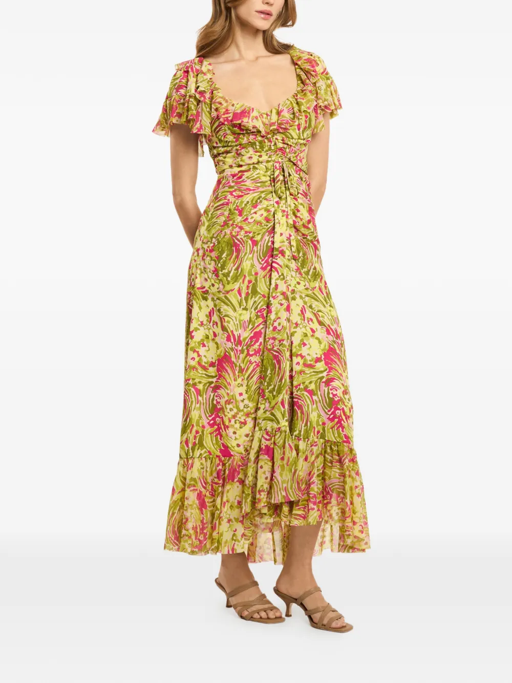 Cinq A Sept Daisy Swirl jurk met ruches Groen