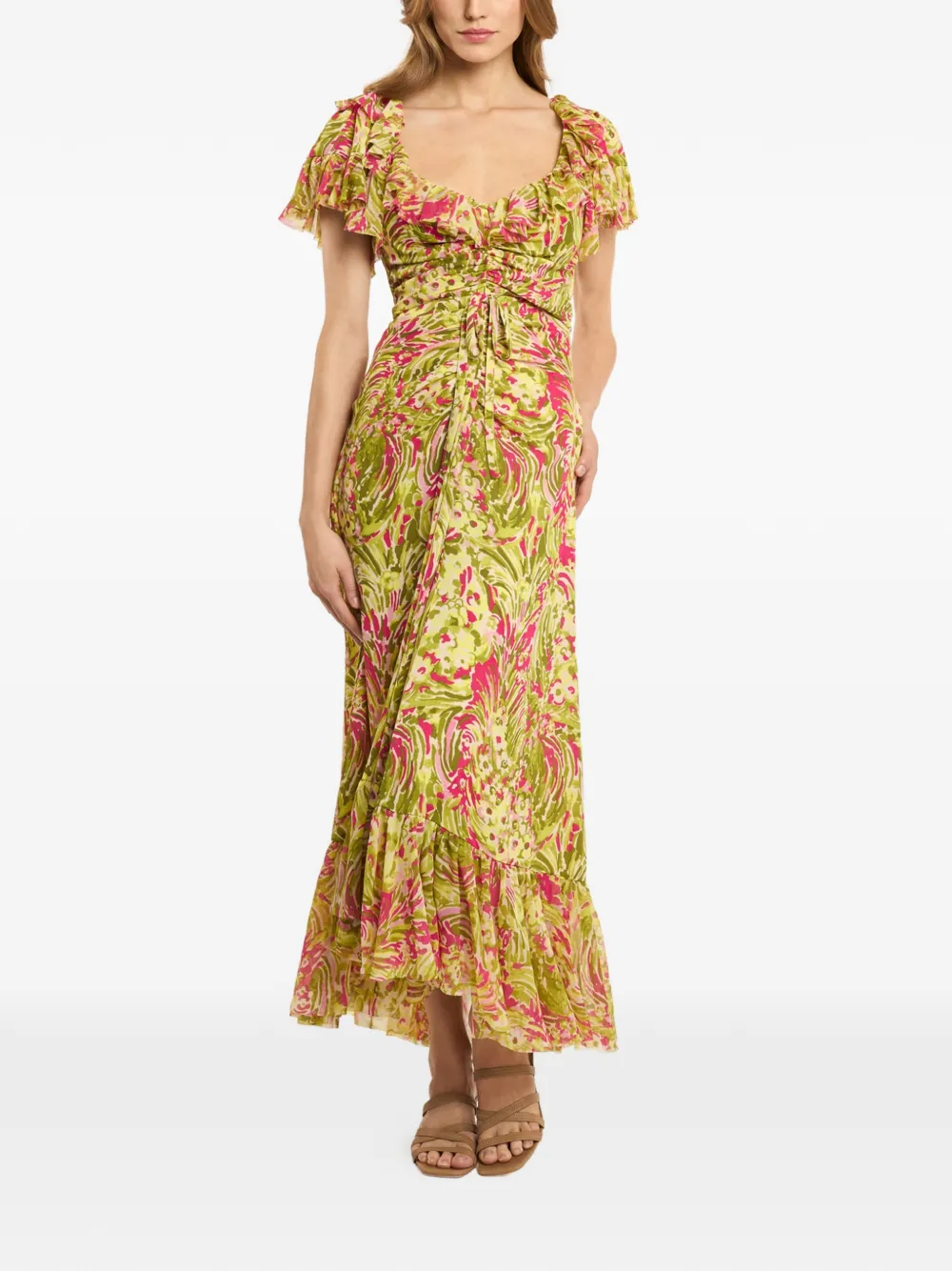Cinq A Sept Daisy Swirl jurk met ruches Groen