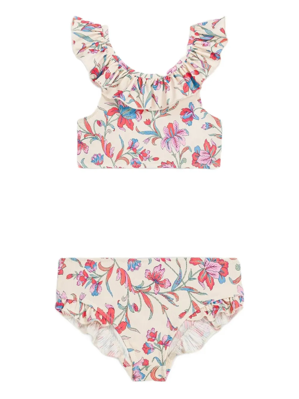 LOUISE MISHA KIDS floral-print ruffled swimsuit - Toni neutri