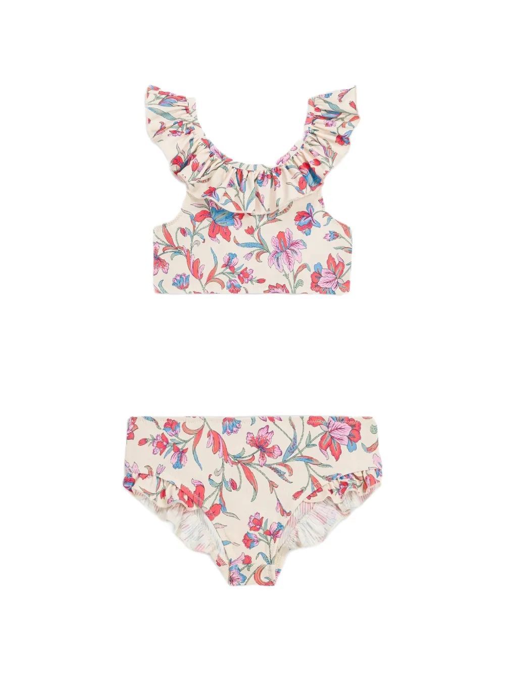 LOUISE MISHA KIDS floral-print ruffled swimsuit - Toni neutri