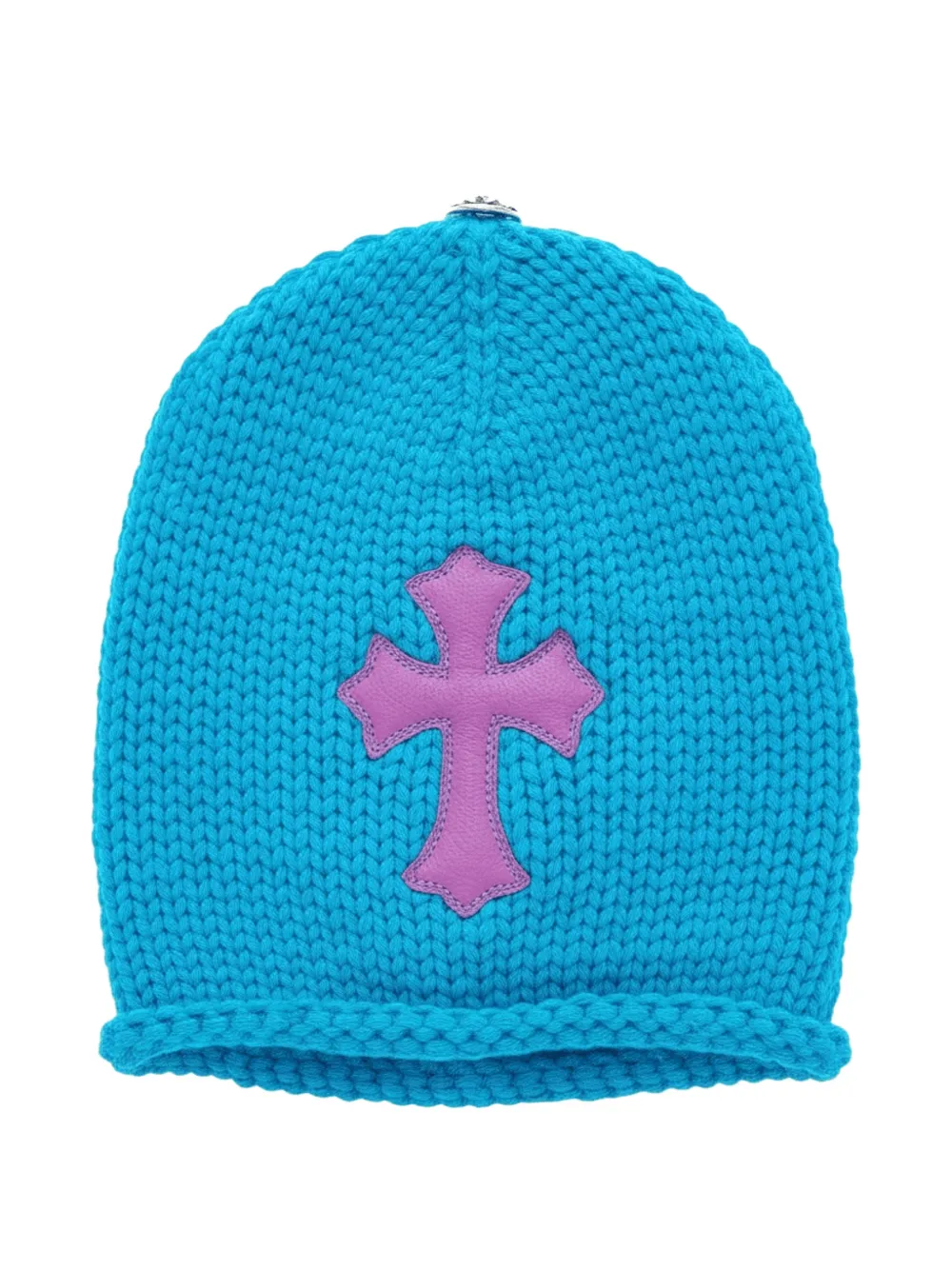 Chrome Hearts leather cross-patch beanie hat - Blu