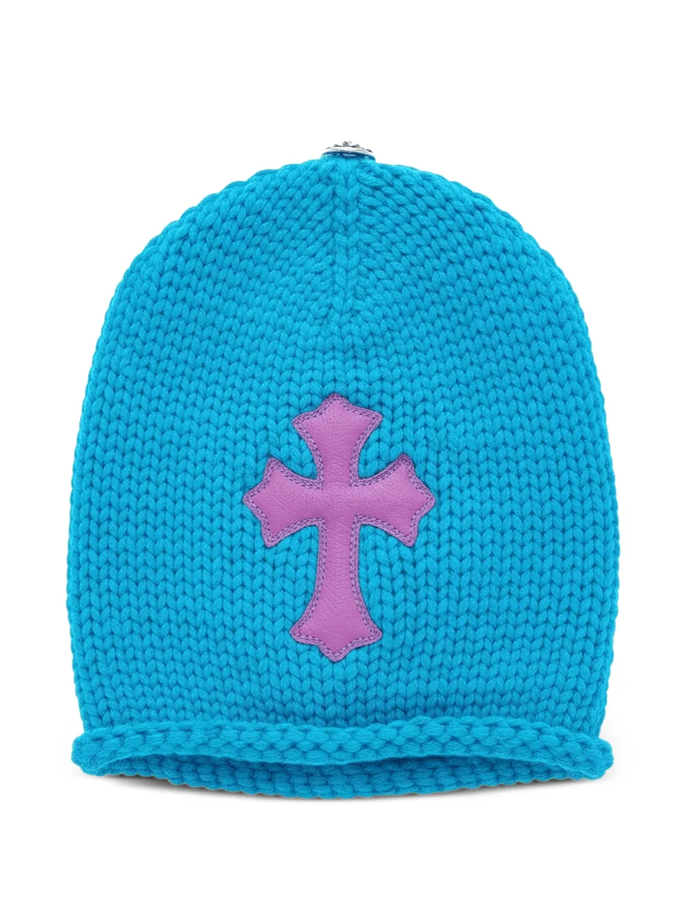 Chrome Hearts leather cross-patch beanie hat - Blu