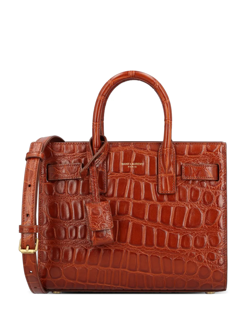 Saint Laurent Sac De Jour Nano Crocodile-effect Leather Tote Bag In Brown